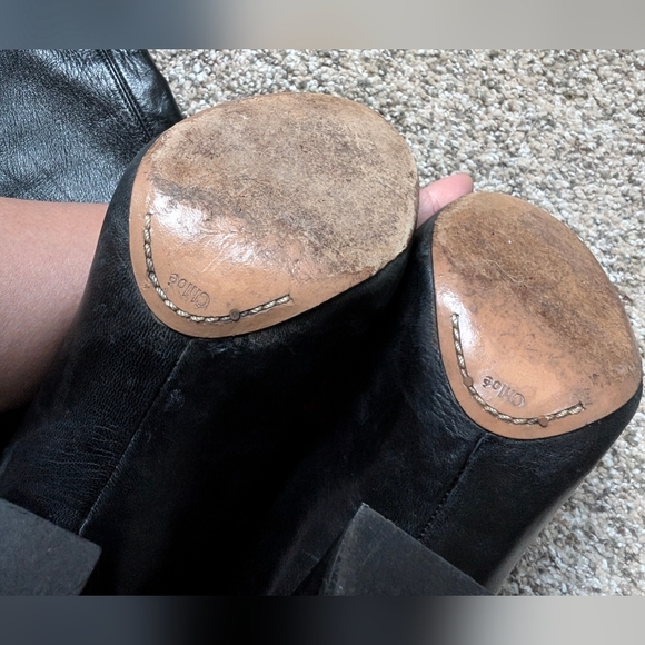 EUC Chloe Women's Knee Length Black Leather Boot 4" Heel， Sz 7.5 - Picture 11 of 15